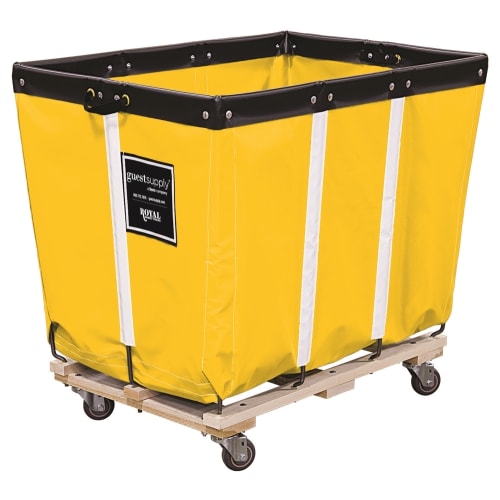 Royal Basket 12 Bushel Permanent Vinyl Liner Basket Truck, Wood Base, Caster Pattern A, Yellow